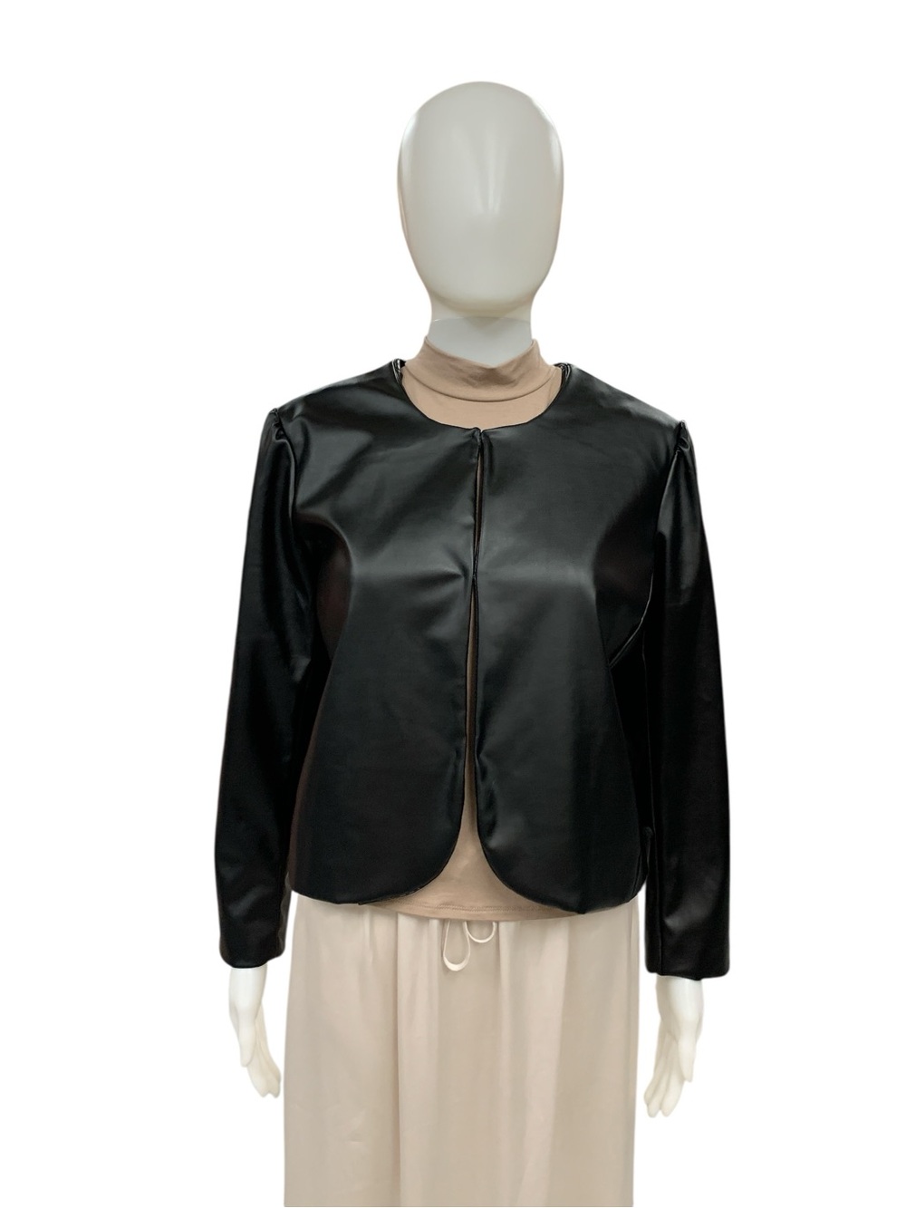 Guillaume Black Faux Leather Round-Neck Jacket Size S